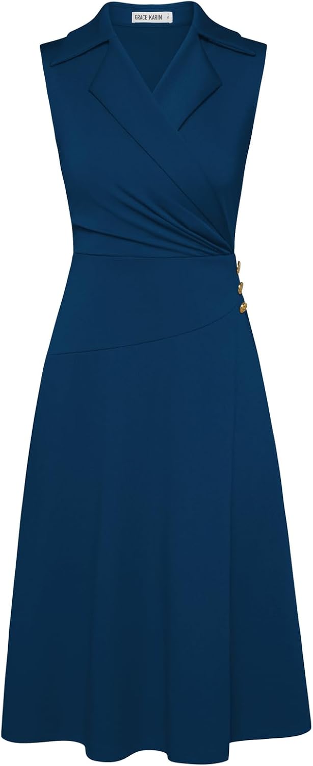 GRACE KARIN 2026 Work Midi Dresses for Women,Wrap Business Casual Funeral Outfit for Women,Wedding Guest Dresses