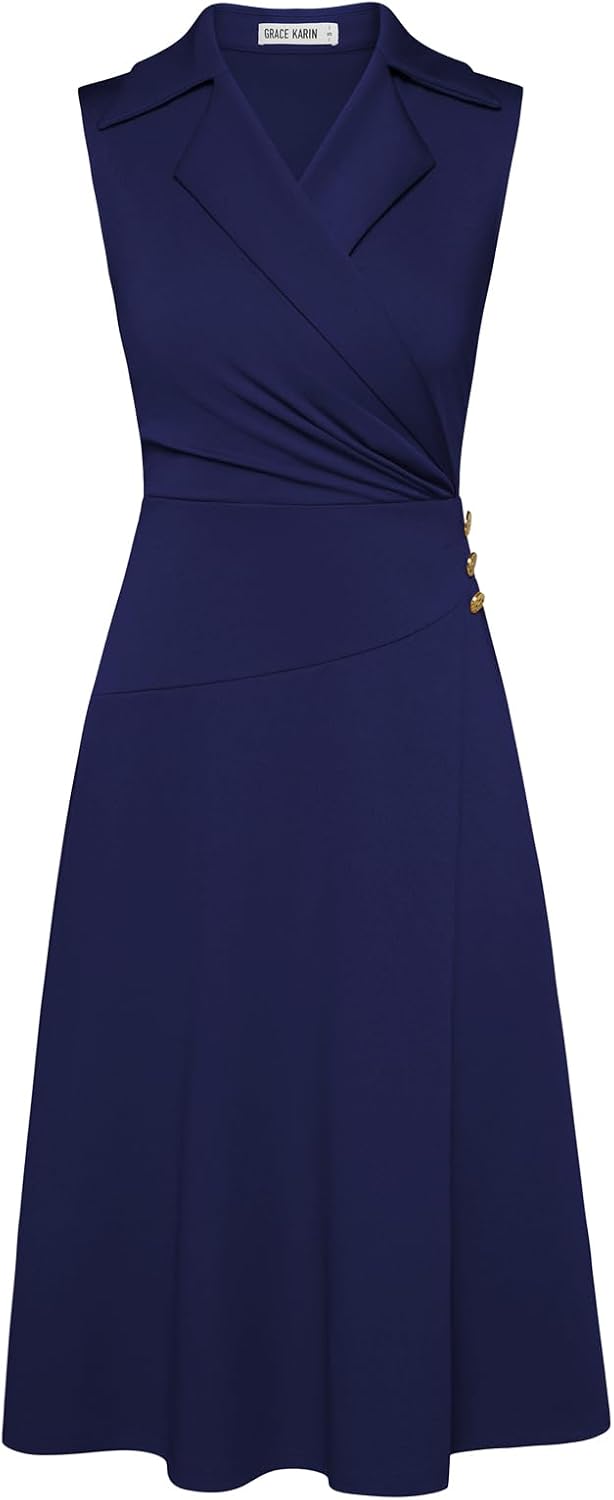 GRACE KARIN 2026 Work Midi Dresses for Women,Wrap Business Casual Funeral Outfit for Women,Wedding Guest Dresses
