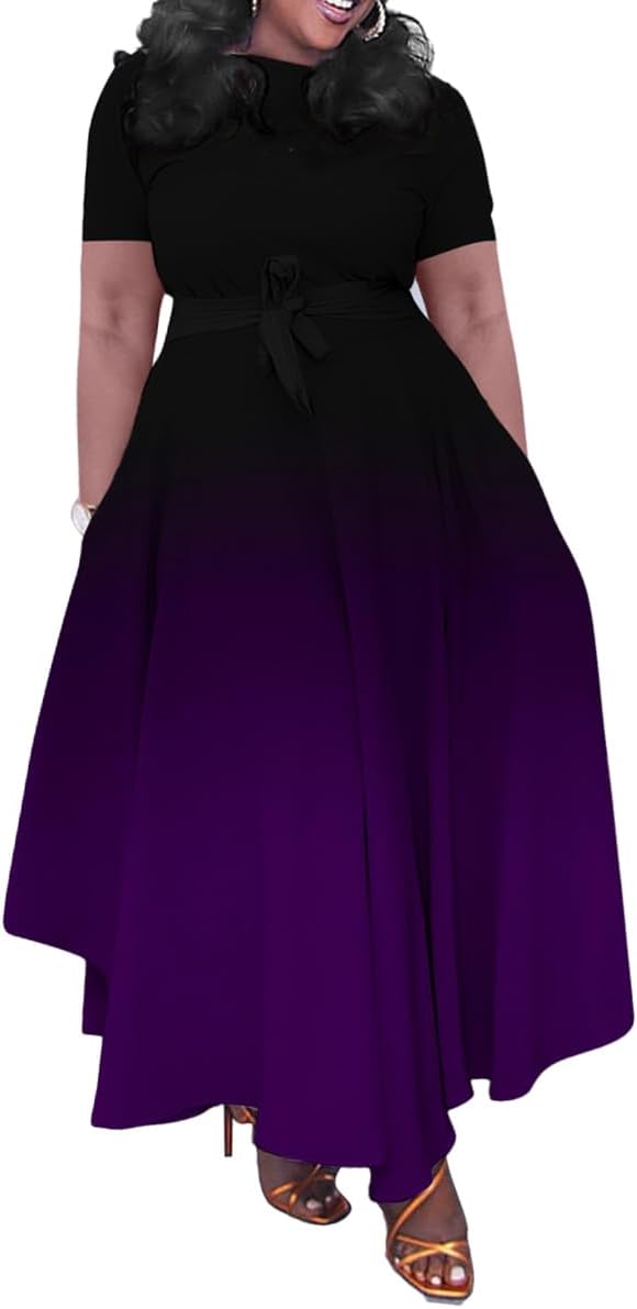 BFFBABY Plus Size Dress A Line Dresses for Women Summer Long Dresses with Sleeve Casual Belted
