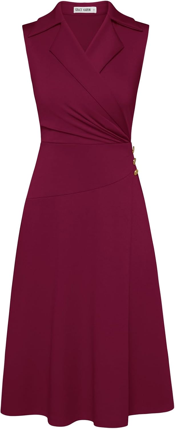 GRACE KARIN 2026 Work Midi Dresses for Women,Wrap Business Casual Funeral Outfit for Women,Wedding Guest Dresses