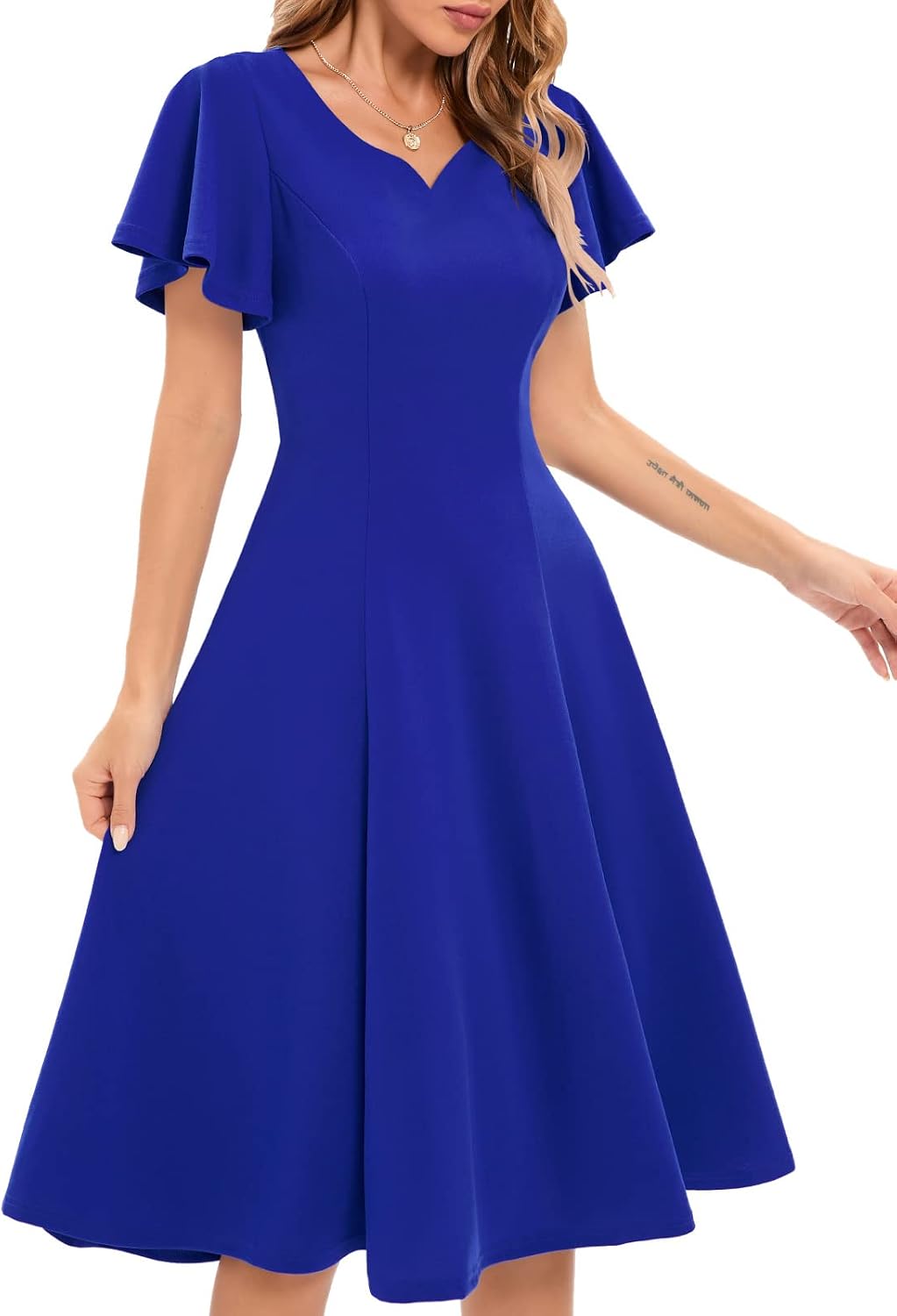 HomRain Wedding Guest Dresses for Women Vintage Short Sleeves Casual Fit and Flare Cocktail Formal Dress for Tea Party