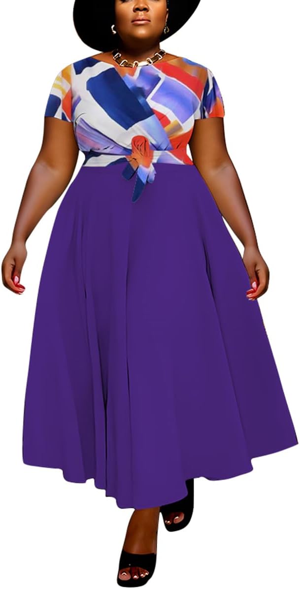 BFFBABY Plus Size Dress A Line Dresses for Women Summer Long Dresses with Sleeve Casual Belted