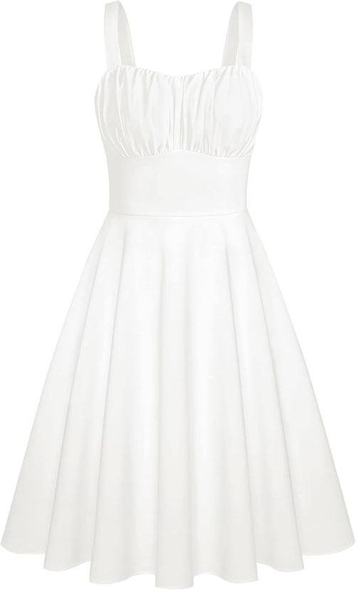 Belle Poque Womens Vintage A-line Midi Cocktail Party Dress | Spaghetti Strap,Sleeveless,Flowy,Swing,1950s Elegant Tea Party Dress,Wedding Guest Dress,Homecoming Dress