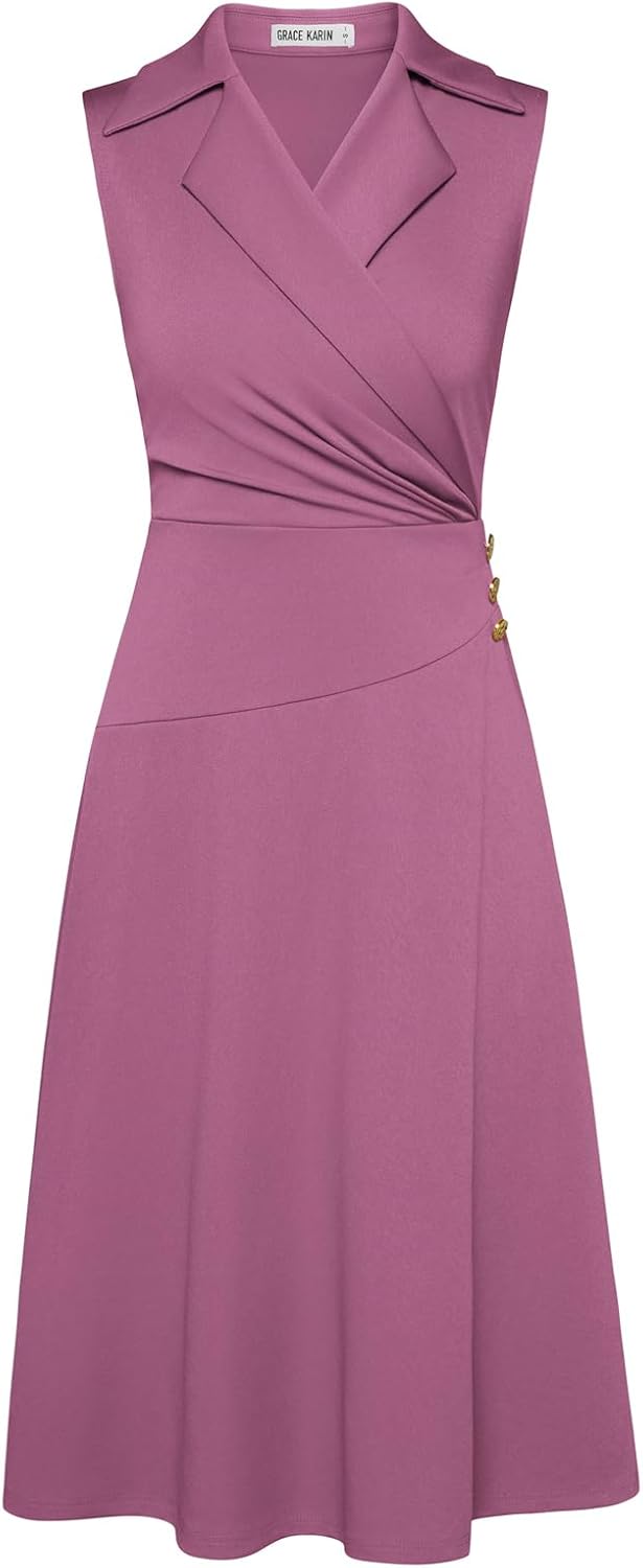 GRACE KARIN 2026 Work Midi Dresses for Women,Wrap Business Casual Funeral Outfit for Women,Wedding Guest Dresses