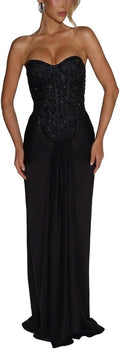ABINGOO Women Strapless Wedding Guest Maxi Dress Bodycon Corset Tie Front Mermaid Tube Cocktail Long Formal Dresses