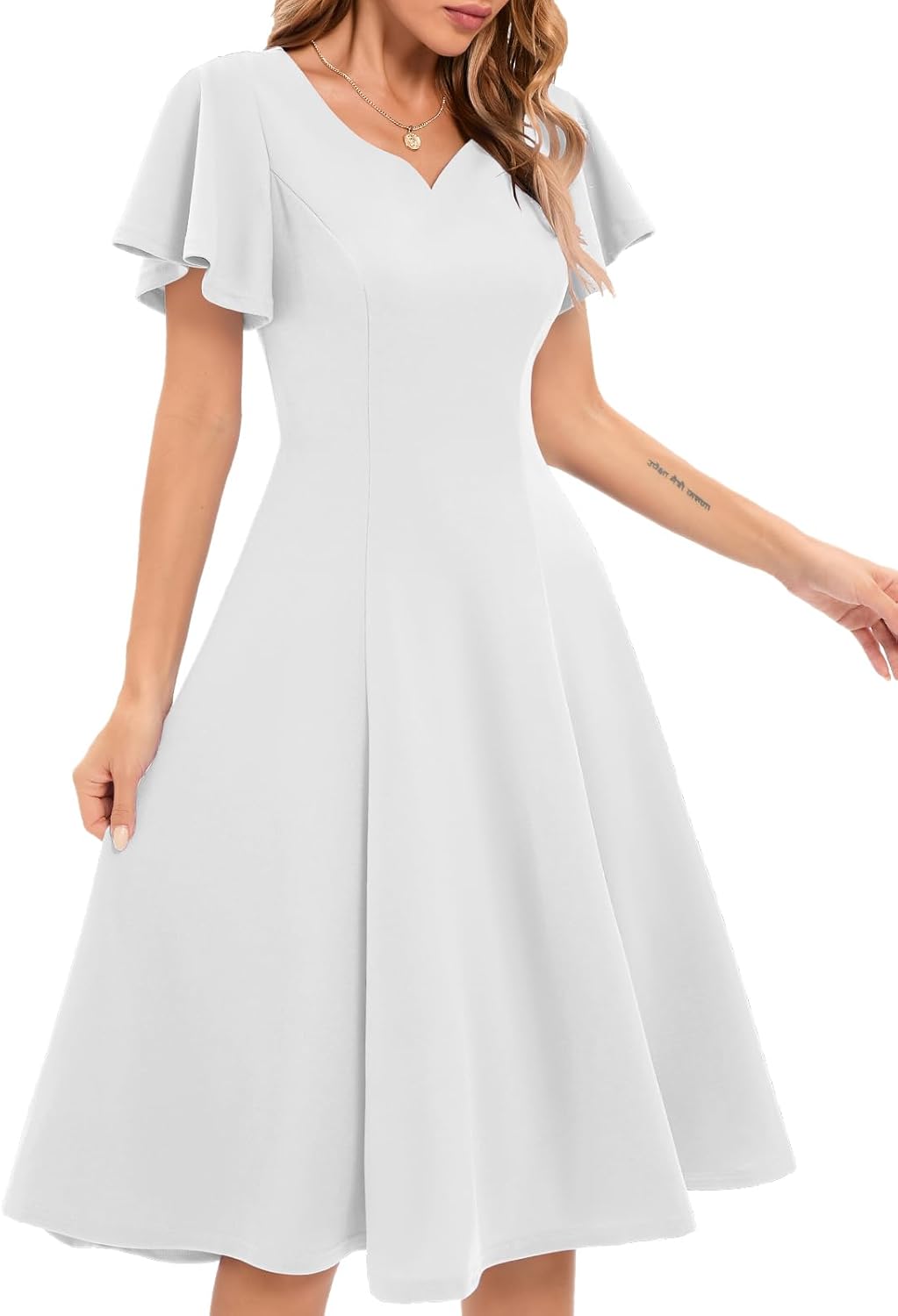 HomRain Wedding Guest Dresses for Women Vintage Short Sleeves Casual Fit and Flare Cocktail Formal Dress for Tea Party