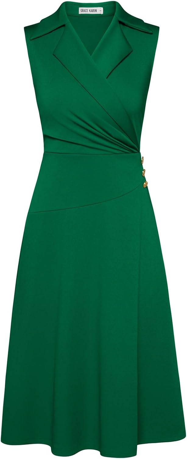 GRACE KARIN 2026 Work Midi Dresses for Women,Wrap Business Casual Funeral Outfit for Women,Wedding Guest Dresses