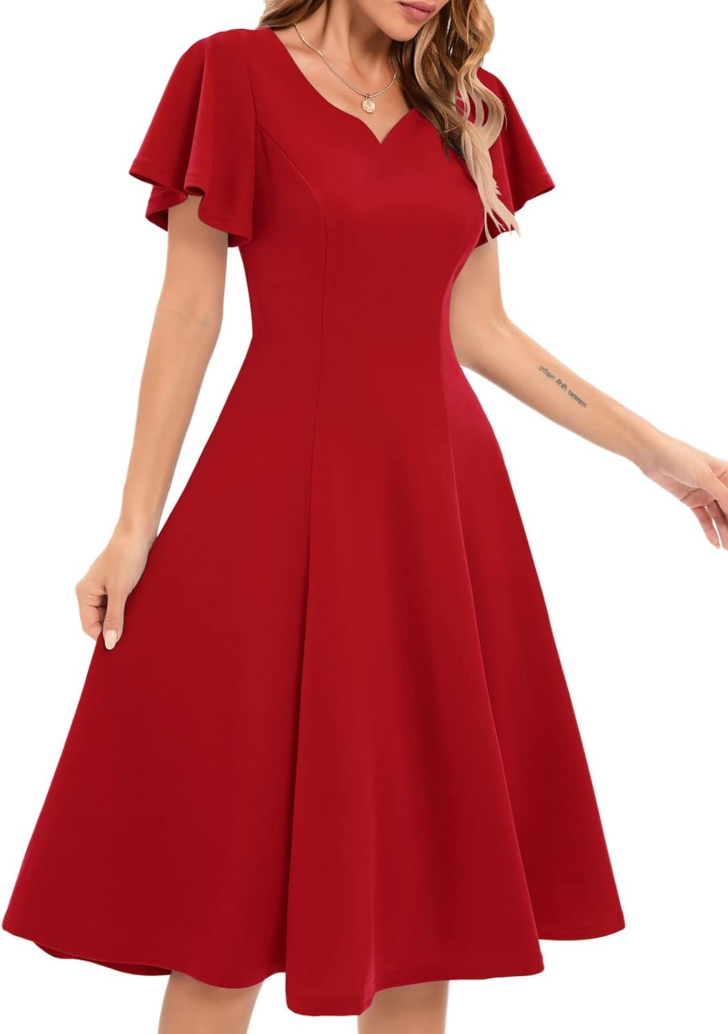 HomRain Wedding Guest Dresses for Women Vintage Short Sleeves Casual Fit and Flare Cocktail Formal Dress for Tea Party