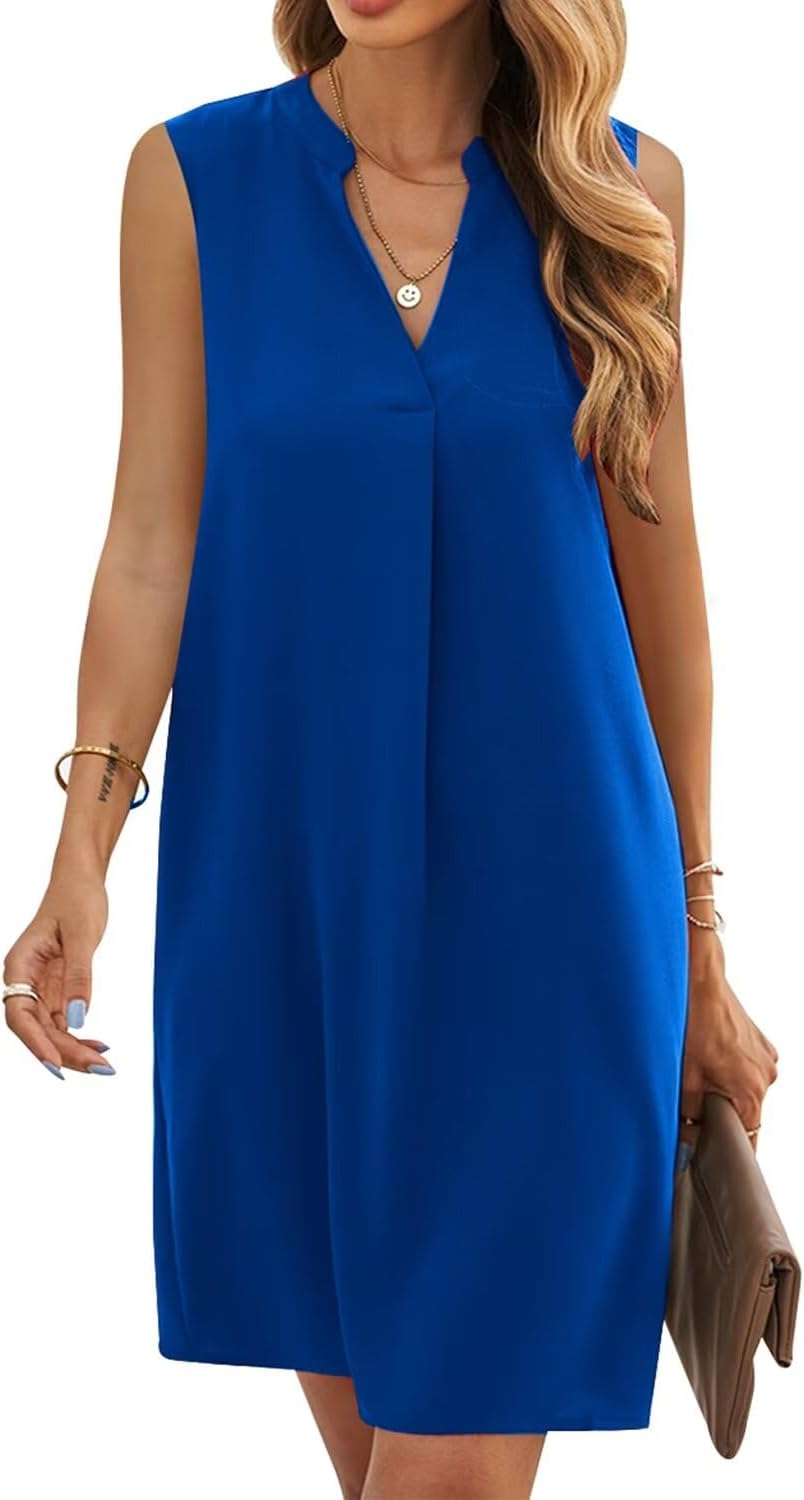 QACOHU Summer Dresses for Women 2026 Sleeveless Casual Shift Dress | Mini Sundress, V Neck , Loose Straight Fit Tank Dress, Spring Outfits for Beach Vacation, Church, Wedding Guest