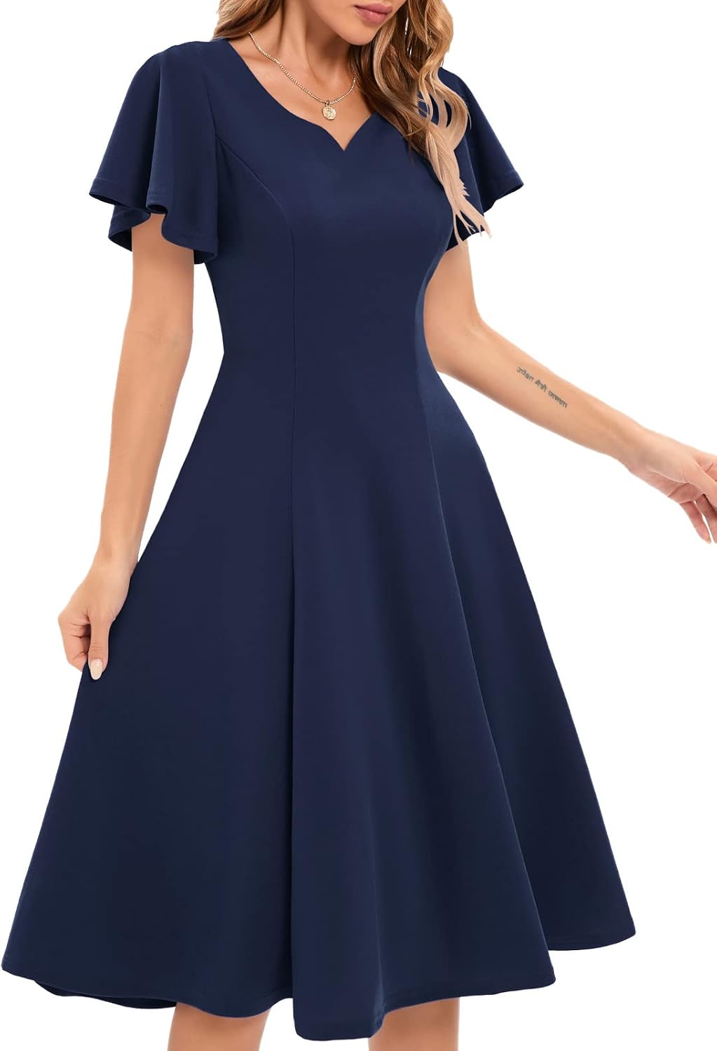 HomRain Wedding Guest Dresses for Women Vintage Short Sleeves Casual Fit and Flare Cocktail Formal Dress for Tea Party