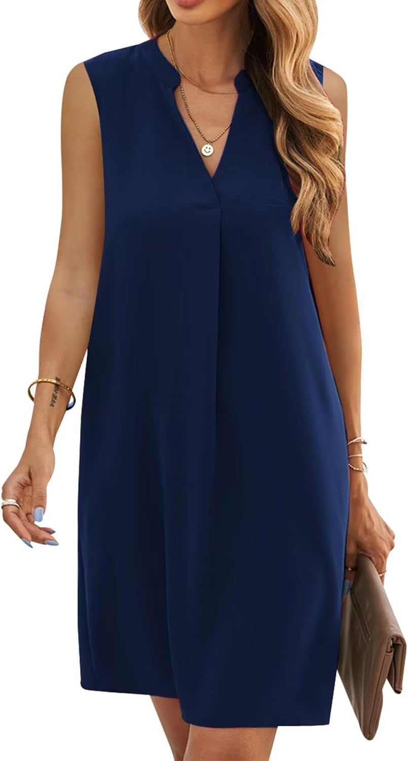 QACOHU Summer Dresses for Women 2026 Sleeveless Casual Shift Dress | Mini Sundress, V Neck , Loose Straight Fit Tank Dress, Spring Outfits for Beach Vacation, Church, Wedding Guest