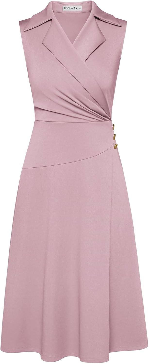 GRACE KARIN 2026 Work Midi Dresses for Women,Wrap Business Casual Funeral Outfit for Women,Wedding Guest Dresses