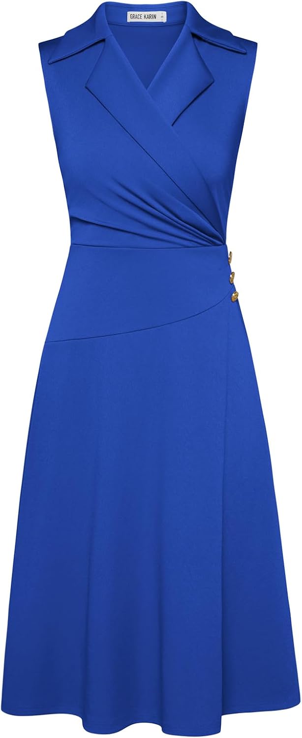GRACE KARIN 2026 Work Midi Dresses for Women,Wrap Business Casual Funeral Outfit for Women,Wedding Guest Dresses