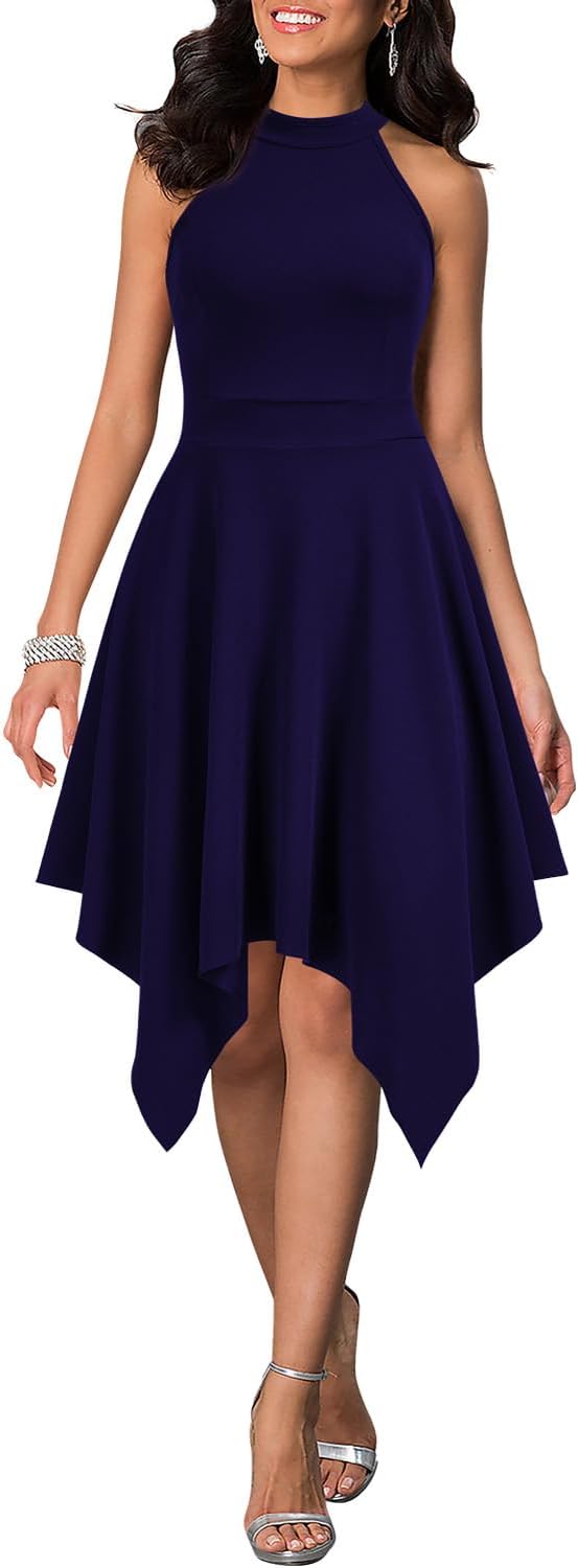WOOSEA Women's Sleeveless Halter Neck Formal Dress Hem Asymmetrical A Line Party Cocktail Dress