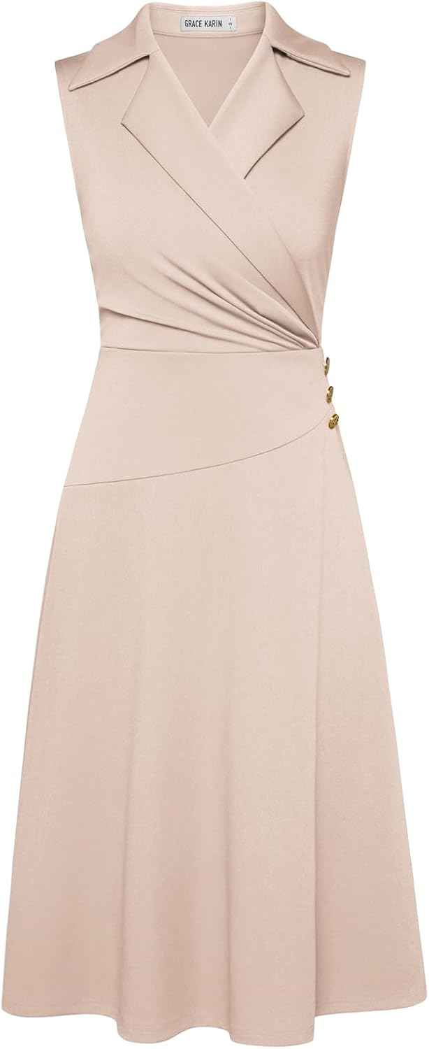 GRACE KARIN 2026 Work Midi Dresses for Women,Wrap Business Casual Funeral Outfit for Women,Wedding Guest Dresses