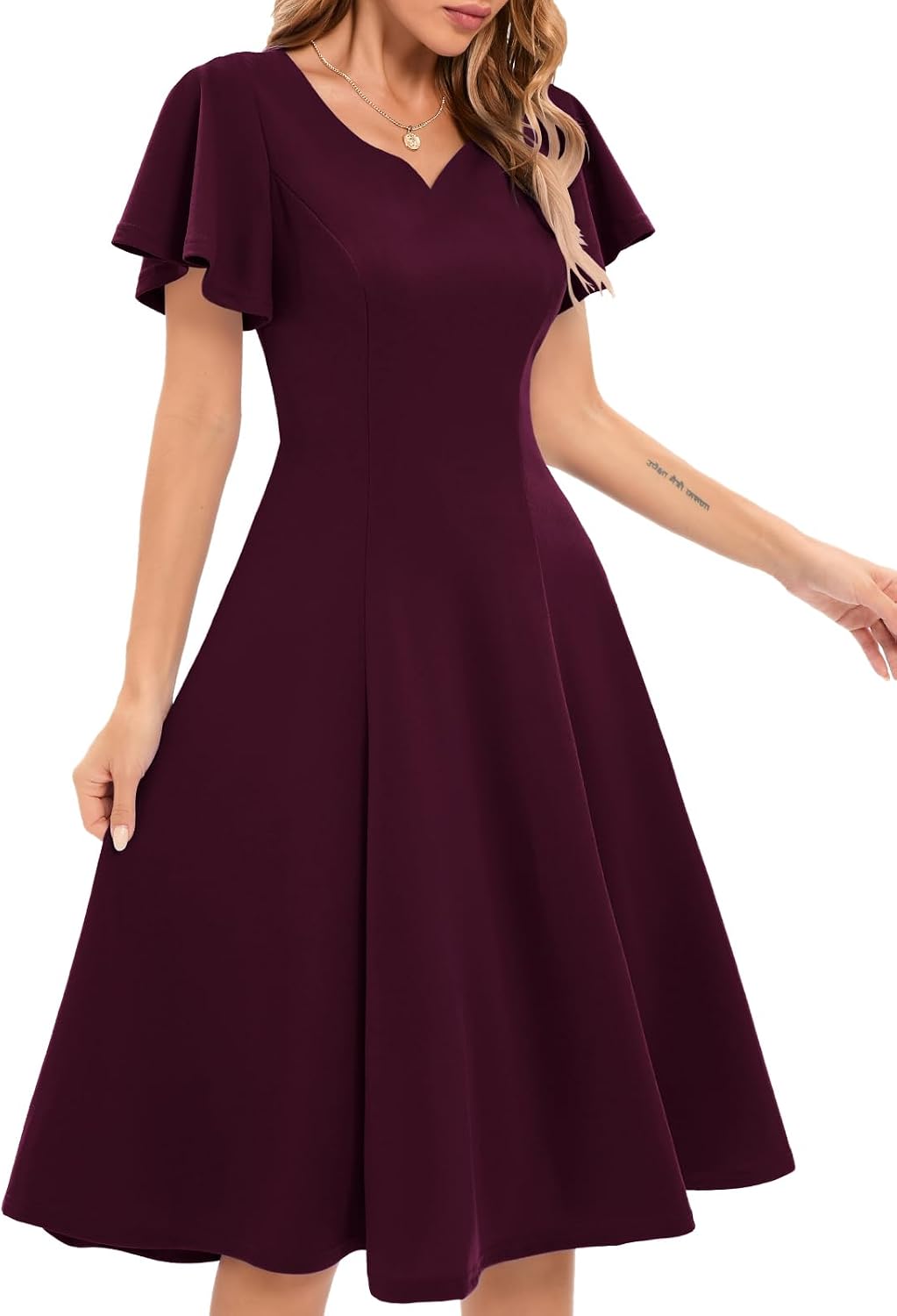 HomRain Wedding Guest Dresses for Women Vintage Short Sleeves Casual Fit and Flare Cocktail Formal Dress for Tea Party