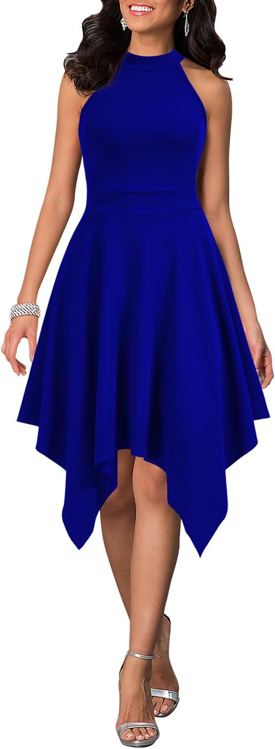 WOOSEA Women's Sleeveless Halter Neck Formal Dress Hem Asymmetrical A Line Party Cocktail Dress