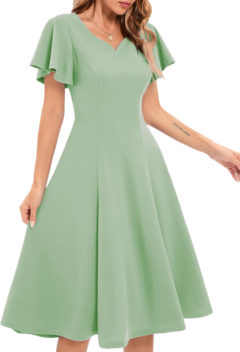 HomRain Wedding Guest Dresses for Women Vintage Short Sleeves Casual Fit and Flare Cocktail Formal Dress for Tea Party