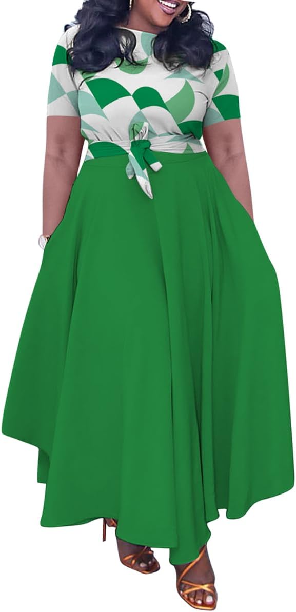 BFFBABY Plus Size Dress A Line Dresses for Women Summer Long Dresses with Sleeve Casual Belted