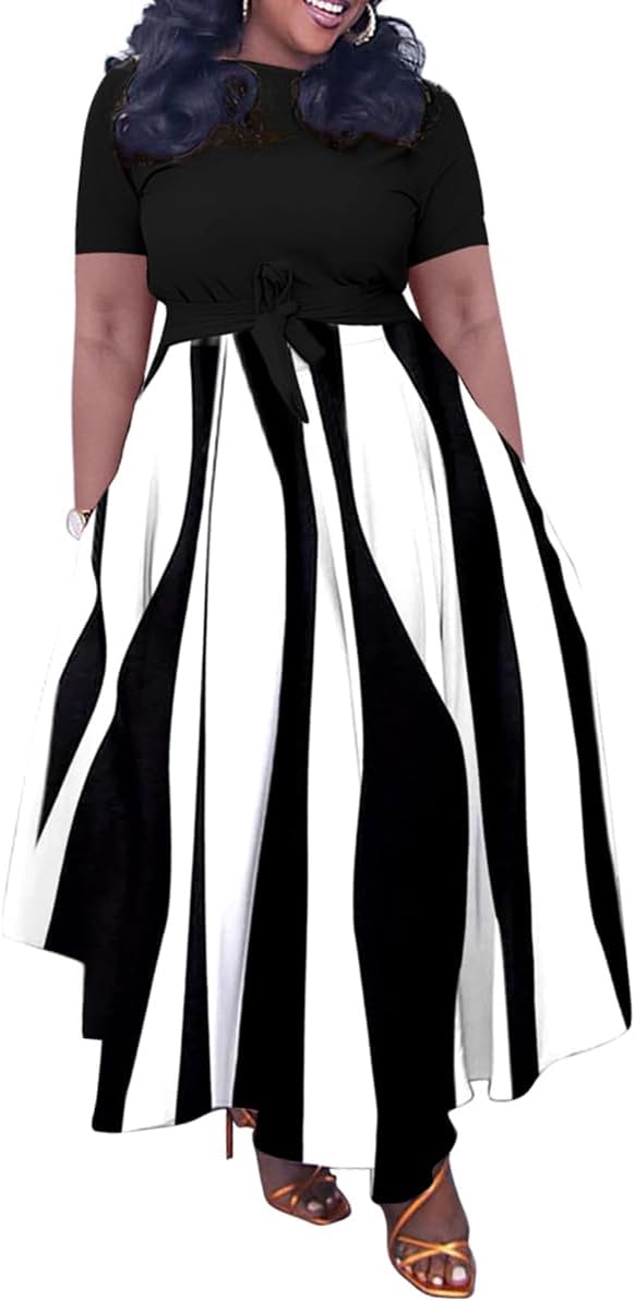 BFFBABY Plus Size Dress A Line Dresses for Women Summer Long Dresses with Sleeve Casual Belted