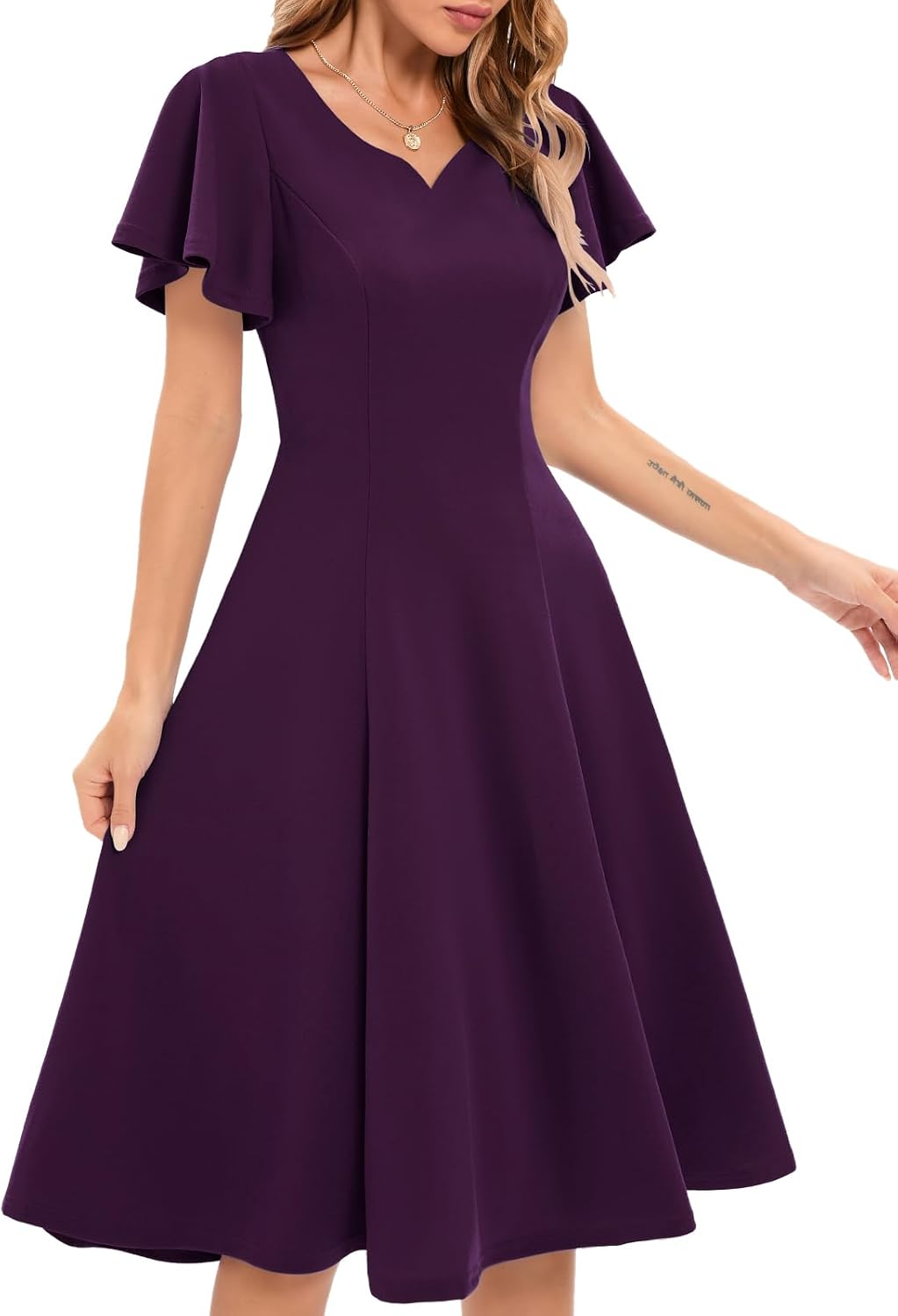 HomRain Wedding Guest Dresses for Women Vintage Short Sleeves Casual Fit and Flare Cocktail Formal Dress for Tea Party