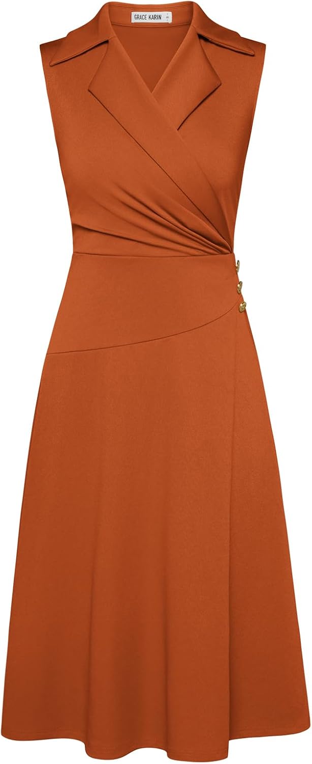 GRACE KARIN 2026 Work Midi Dresses for Women,Wrap Business Casual Funeral Outfit for Women,Wedding Guest Dresses