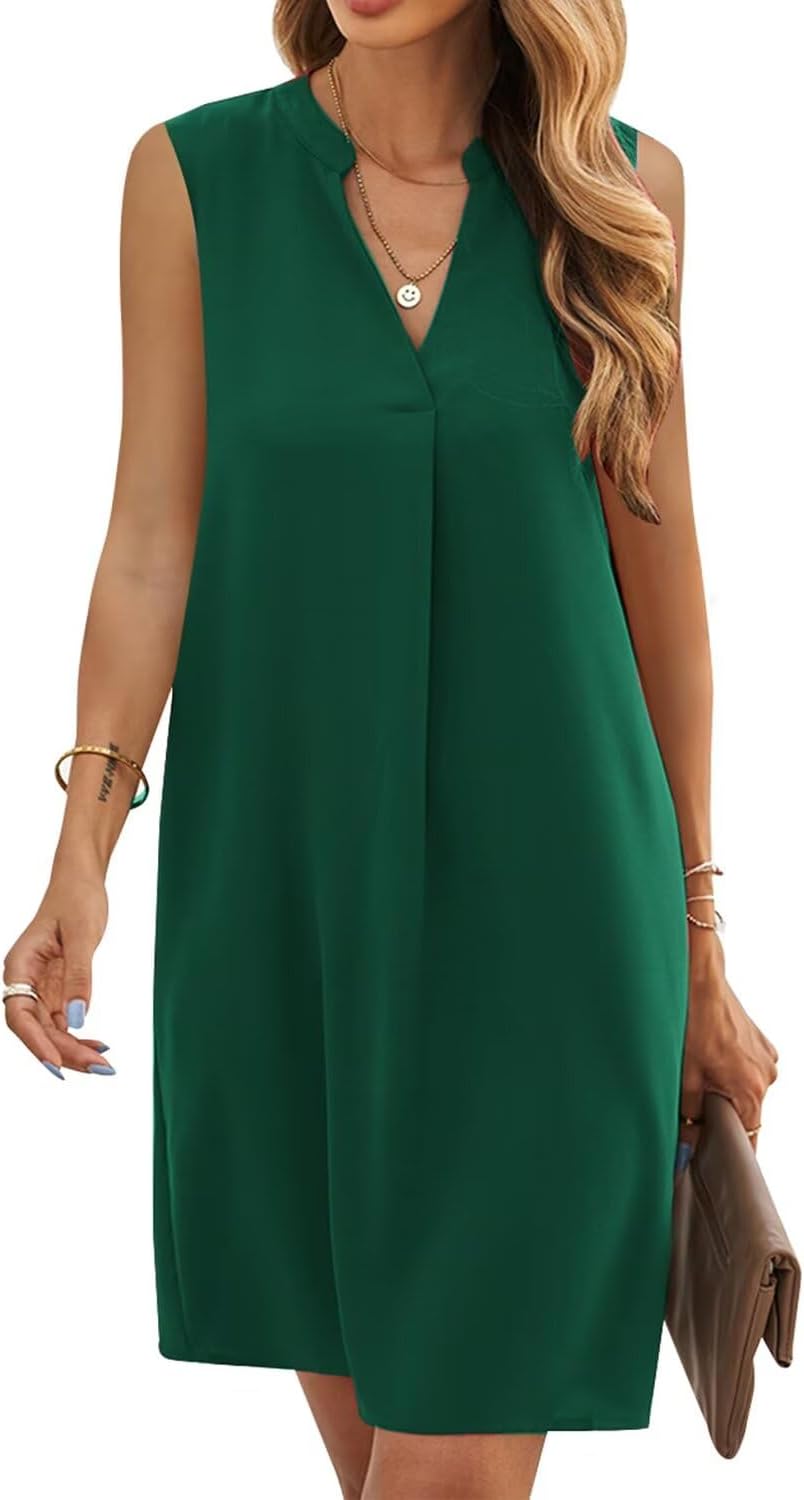 QACOHU Summer Dresses for Women 2026 Sleeveless Casual Shift Dress | Mini Sundress, V Neck , Loose Straight Fit Tank Dress, Spring Outfits for Beach Vacation, Church, Wedding Guest