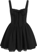 ABEHIK Women's Corset Dress Floral Mini Sexy Spaghetti Straps Low Cut Lace Short Dress Ruffle Summer Bustier Sundress