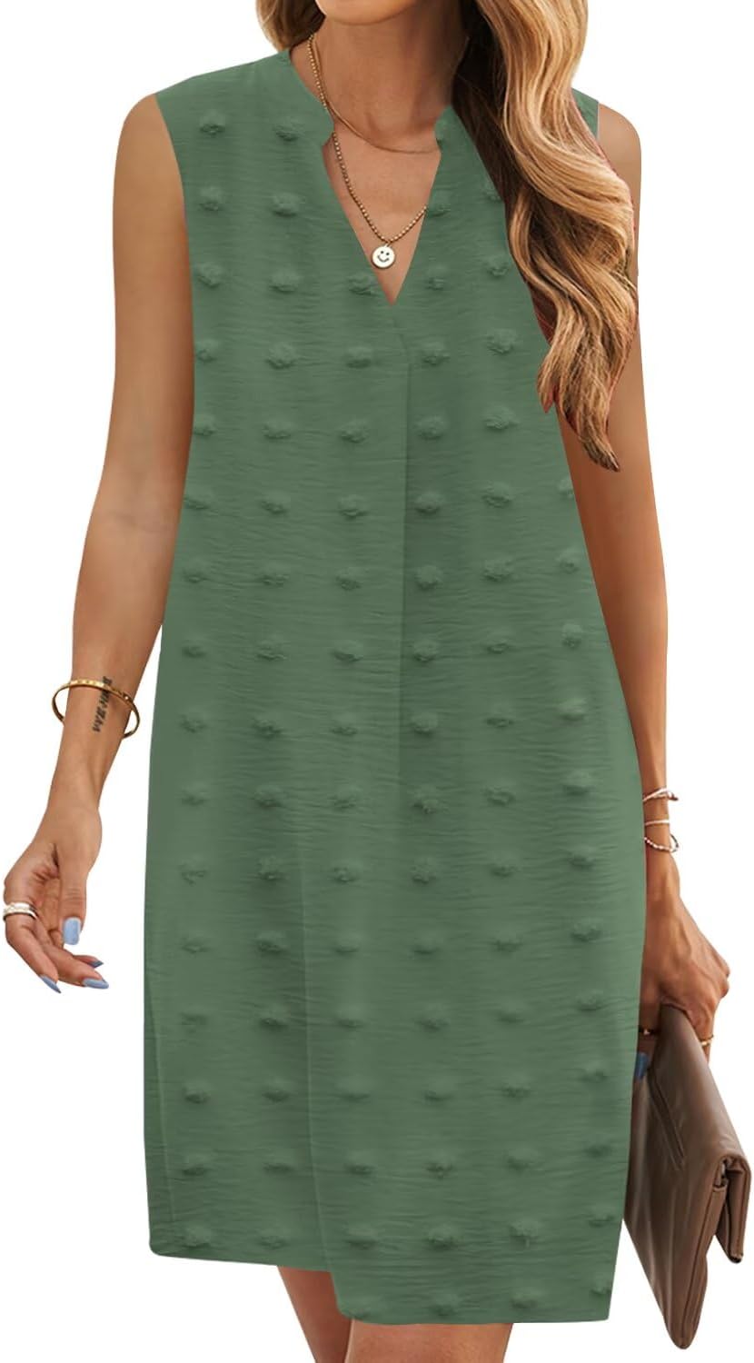 QACOHU Summer Dresses for Women 2026 Sleeveless Casual Shift Dress | Mini Sundress, V Neck , Loose Straight Fit Tank Dress, Spring Outfits for Beach Vacation, Church, Wedding Guest