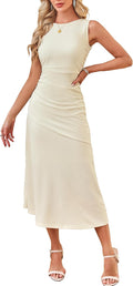 Kikibell Women's Cocktail Dresses Sleeveless Ruched Elegant Semi Formal Wedding Guest Prom Party Summer Maxi Dress
