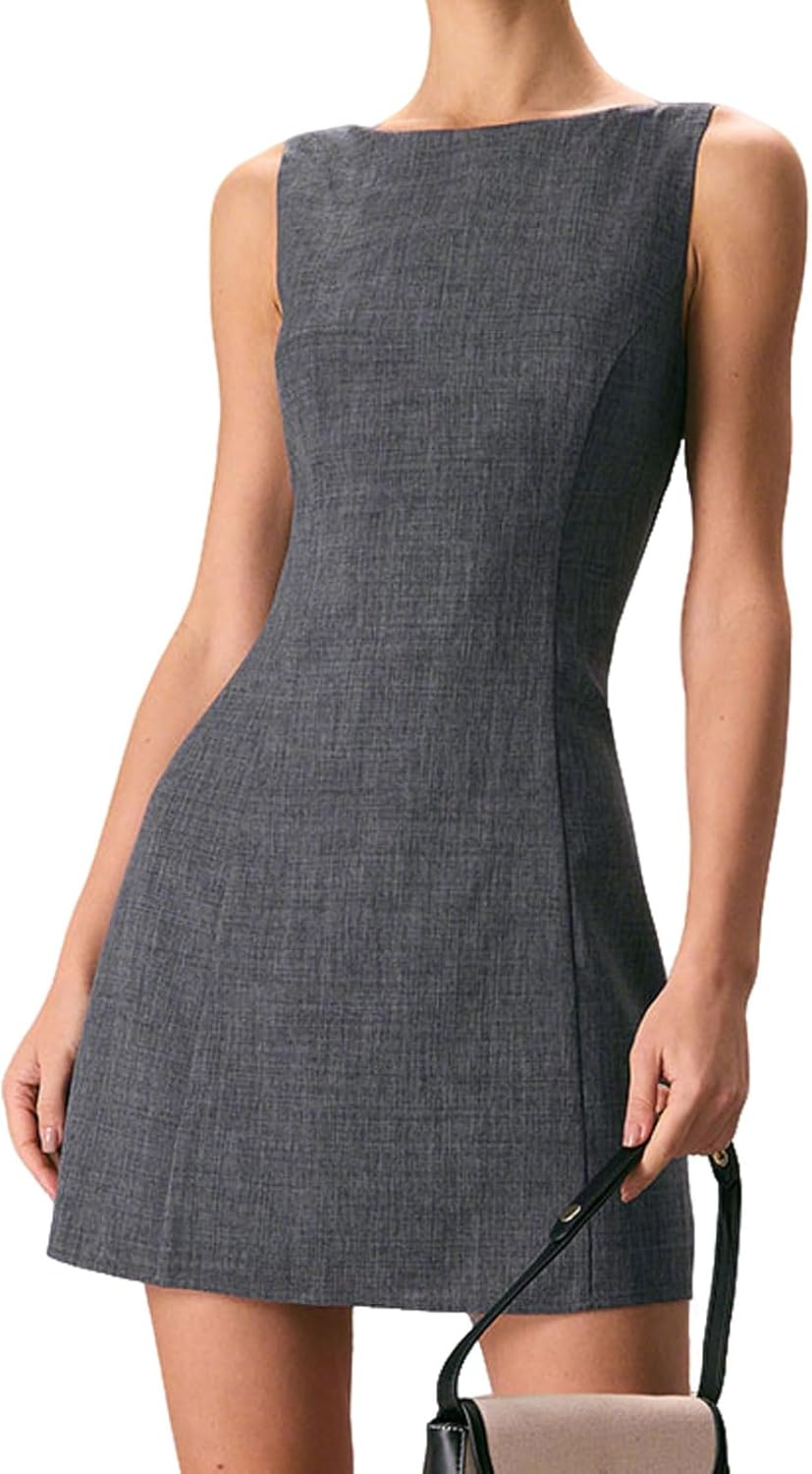 RIHOAS Round Neck Sleeveless Mini Dress - Women's Fall Formal Cocktail & Wedding Guest Homecoming Dress