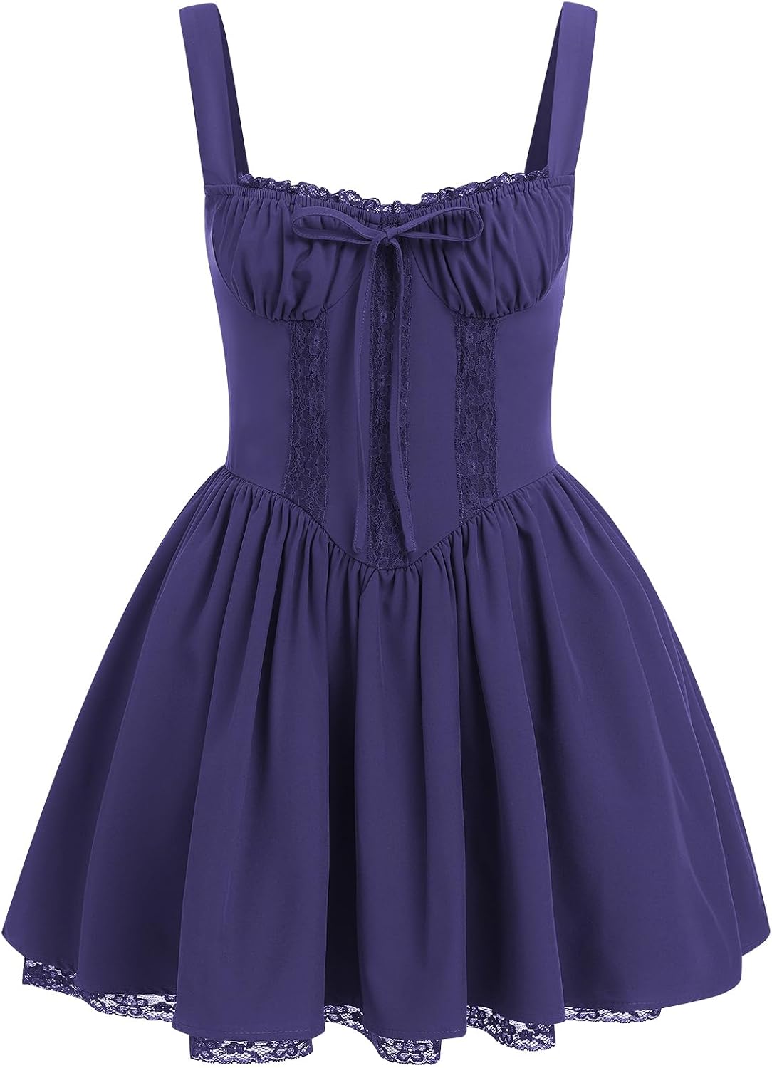 ABEHIK Women's Corset Dress Floral Mini Sexy Spaghetti Straps Low Cut Lace Short Dress Ruffle Summer Bustier Sundress