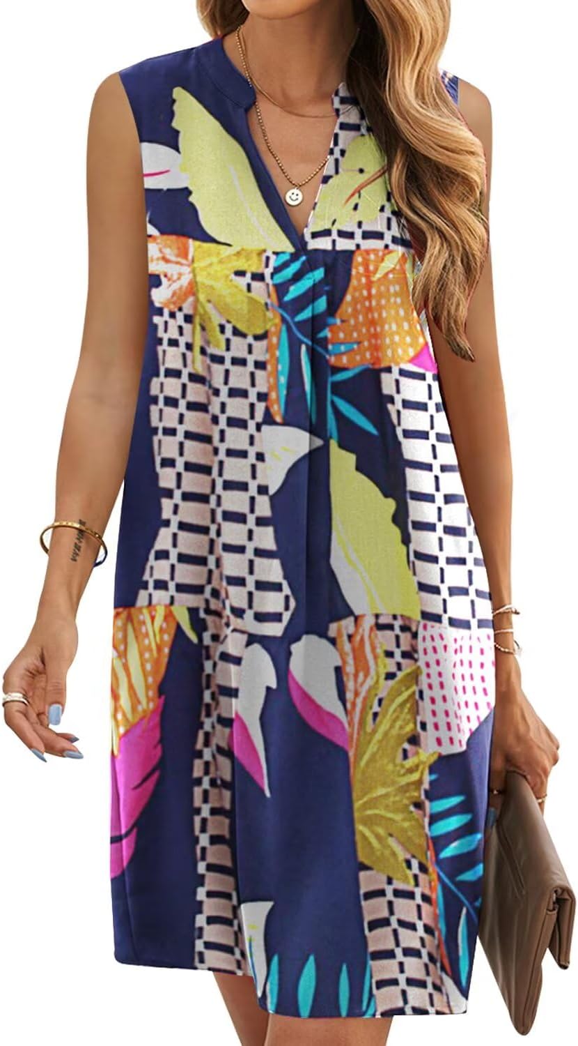 QACOHU Summer Dresses for Women 2026 Sleeveless Casual Shift Dress | Mini Sundress, V Neck , Loose Straight Fit Tank Dress, Spring Outfits for Beach Vacation, Church, Wedding Guest