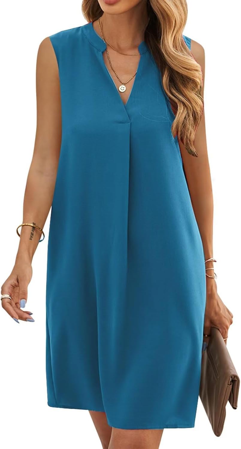 QACOHU Summer Dresses for Women 2026 Sleeveless Casual Shift Dress | Mini Sundress, V Neck , Loose Straight Fit Tank Dress, Spring Outfits for Beach Vacation, Church, Wedding Guest
