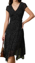 RIHOAS Women's Polka Dot Midi Dress Wrap V-Neck Short Sleeve Summer Dress | Black,Ruffle,High Low Hem,Flowy,Flatter,Cute,Elegant,Vestidos,Casual,Party,Vocation,Spring,Fall,Summer,Birthday,Church,Beach