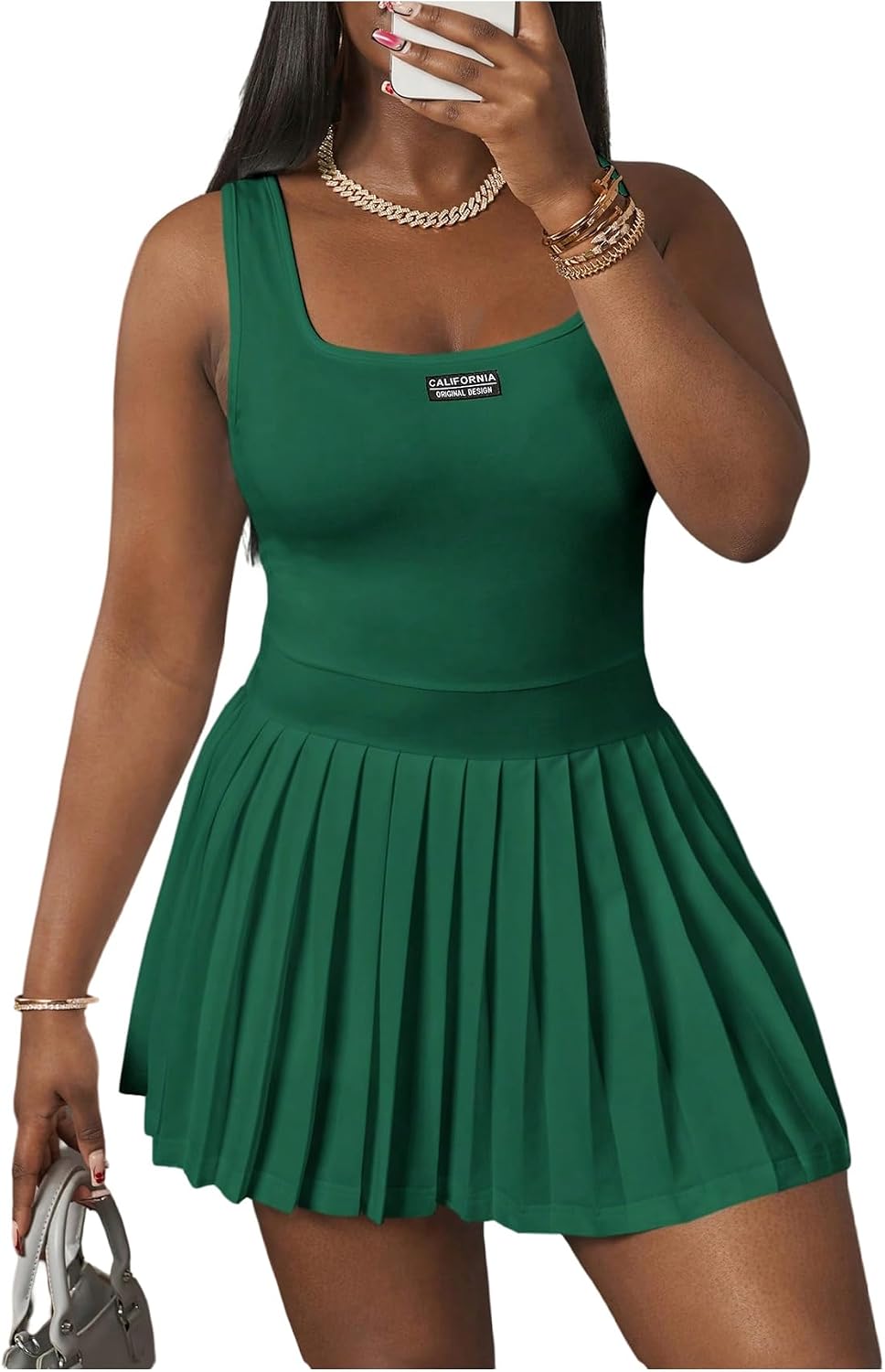 RoseSeek Women's Plus Size Tennis Dress Pleated A Line Tank Athletic Dress | Letter Print, Square Neck, Sleeveless, Mini Dresses, Summer 2026
