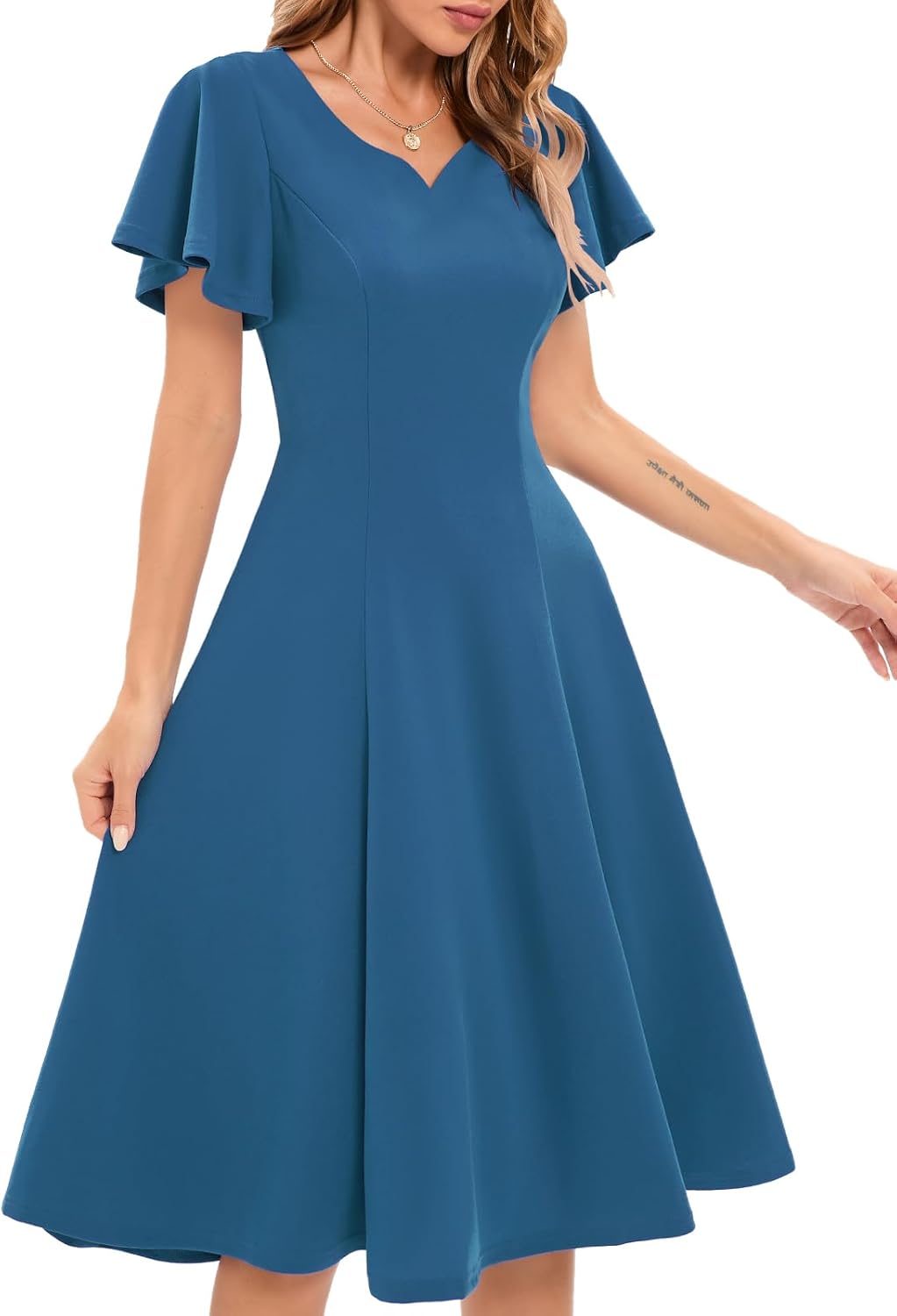 HomRain Wedding Guest Dresses for Women Vintage Short Sleeves Casual Fit and Flare Cocktail Formal Dress for Tea Party