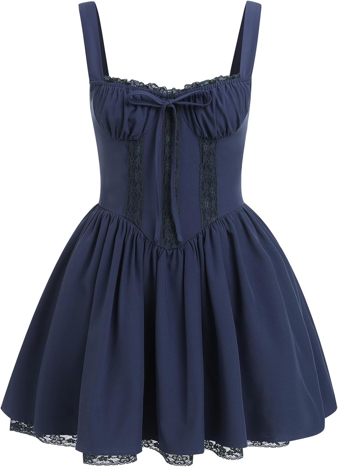 ABEHIK Women's Corset Dress Floral Mini Sexy Spaghetti Straps Low Cut Lace Short Dress Ruffle Summer Bustier Sundress