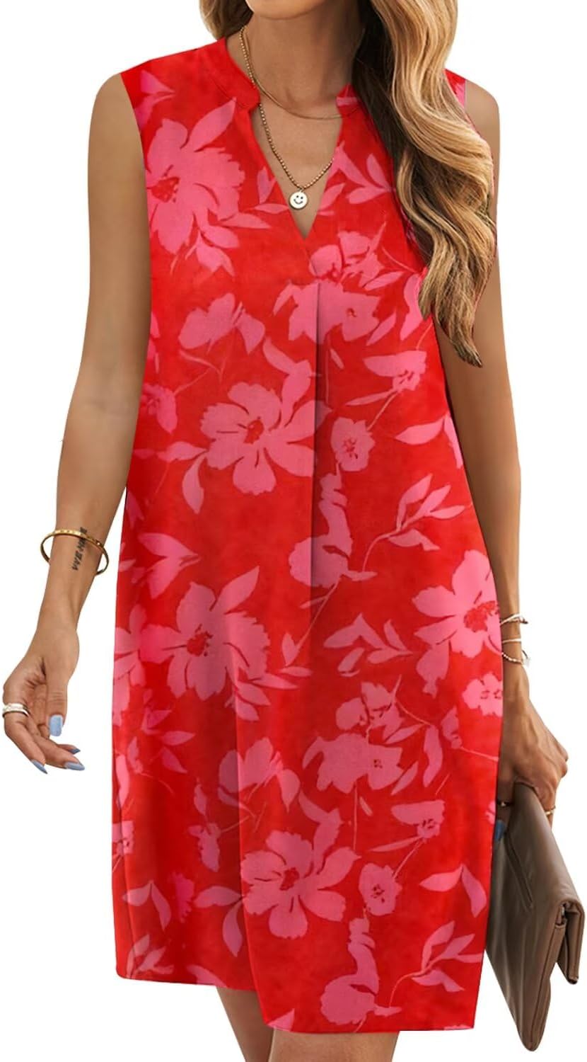 QACOHU Summer Dresses for Women 2026 Sleeveless Casual Shift Dress | Mini Sundress, V Neck , Loose Straight Fit Tank Dress, Spring Outfits for Beach Vacation, Church, Wedding Guest