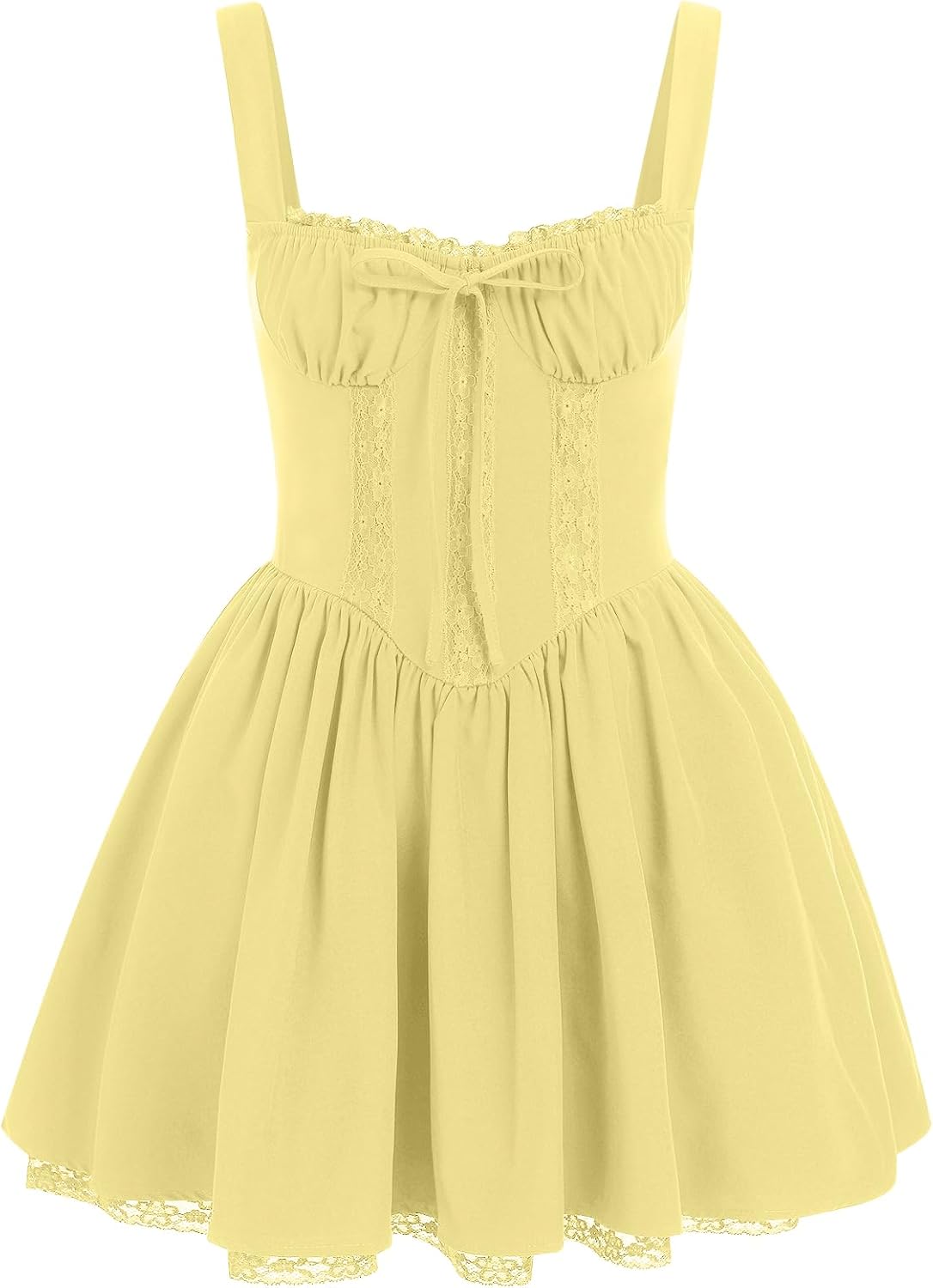 ABEHIK Women's Corset Dress Floral Mini Sexy Spaghetti Straps Low Cut Lace Short Dress Ruffle Summer Bustier Sundress