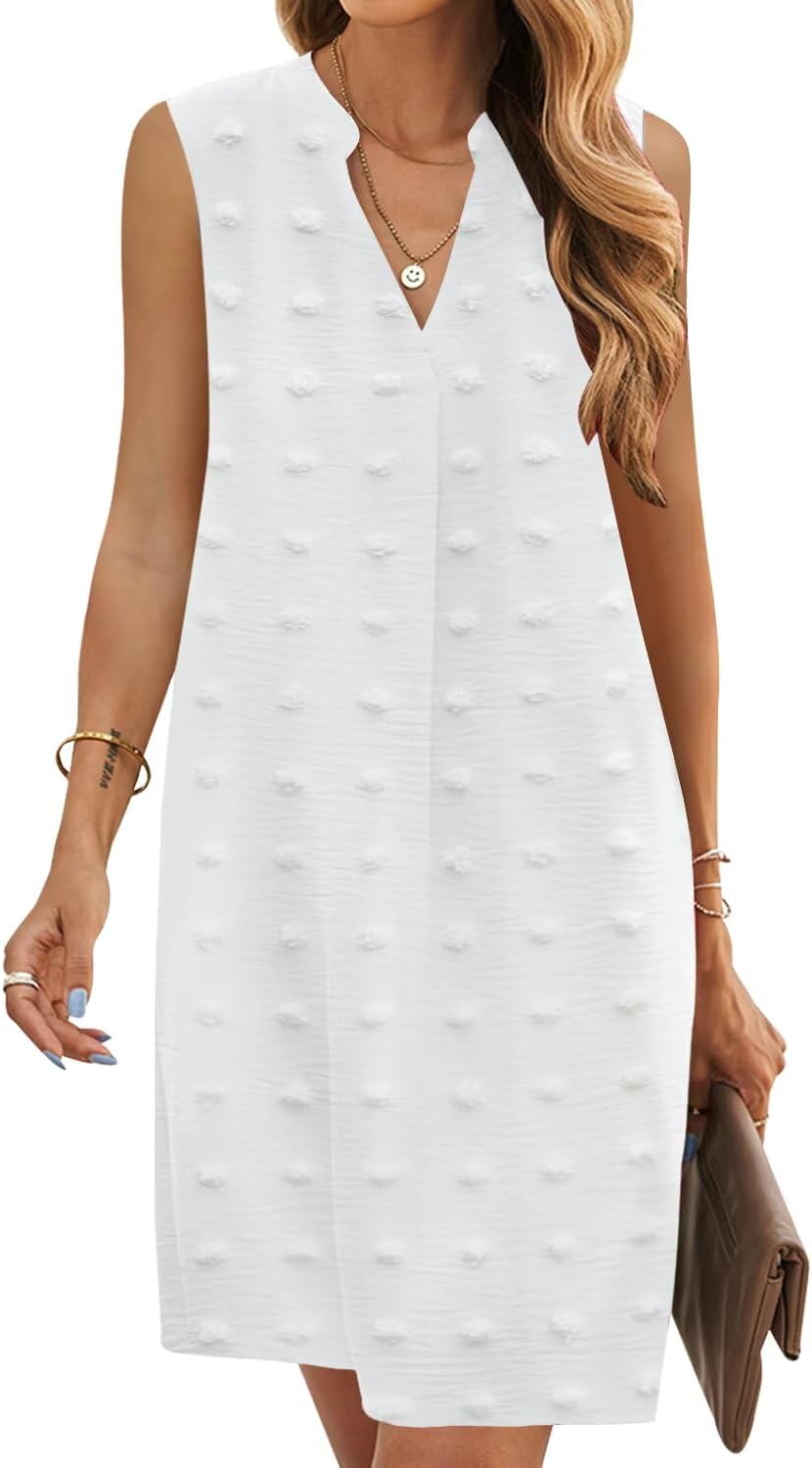 QACOHU Summer Dresses for Women 2026 Sleeveless Casual Shift Dress | Mini Sundress, V Neck , Loose Straight Fit Tank Dress, Spring Outfits for Beach Vacation, Church, Wedding Guest