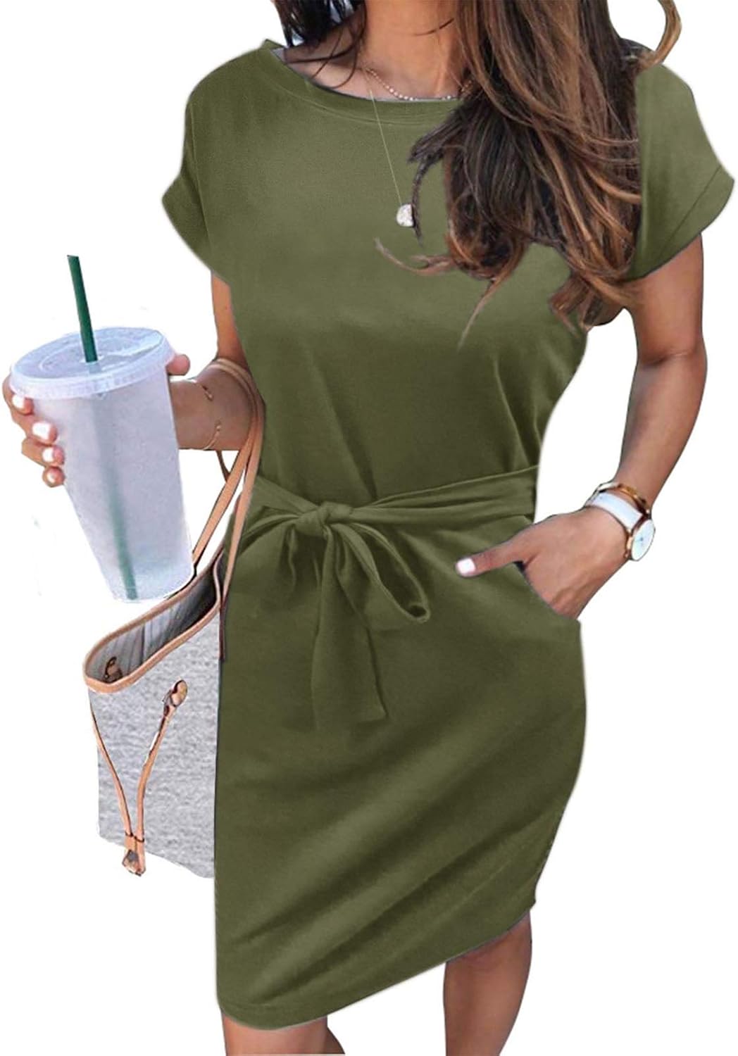 MEROKEETY Women's 2026 Summer Short Sleeve Casual T Shirt Dress | Striped, Tie Waist, Crew Neck, Work Vacation Beach, Trendy Fashion Cute Short Dresses