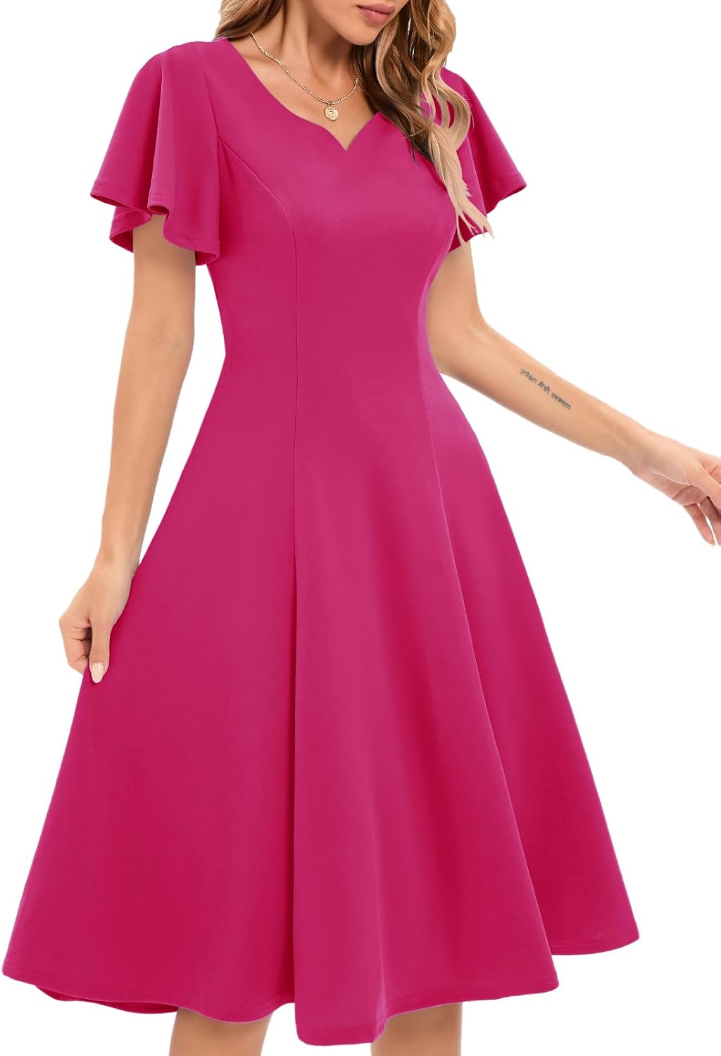 HomRain Wedding Guest Dresses for Women Vintage Short Sleeves Casual Fit and Flare Cocktail Formal Dress for Tea Party