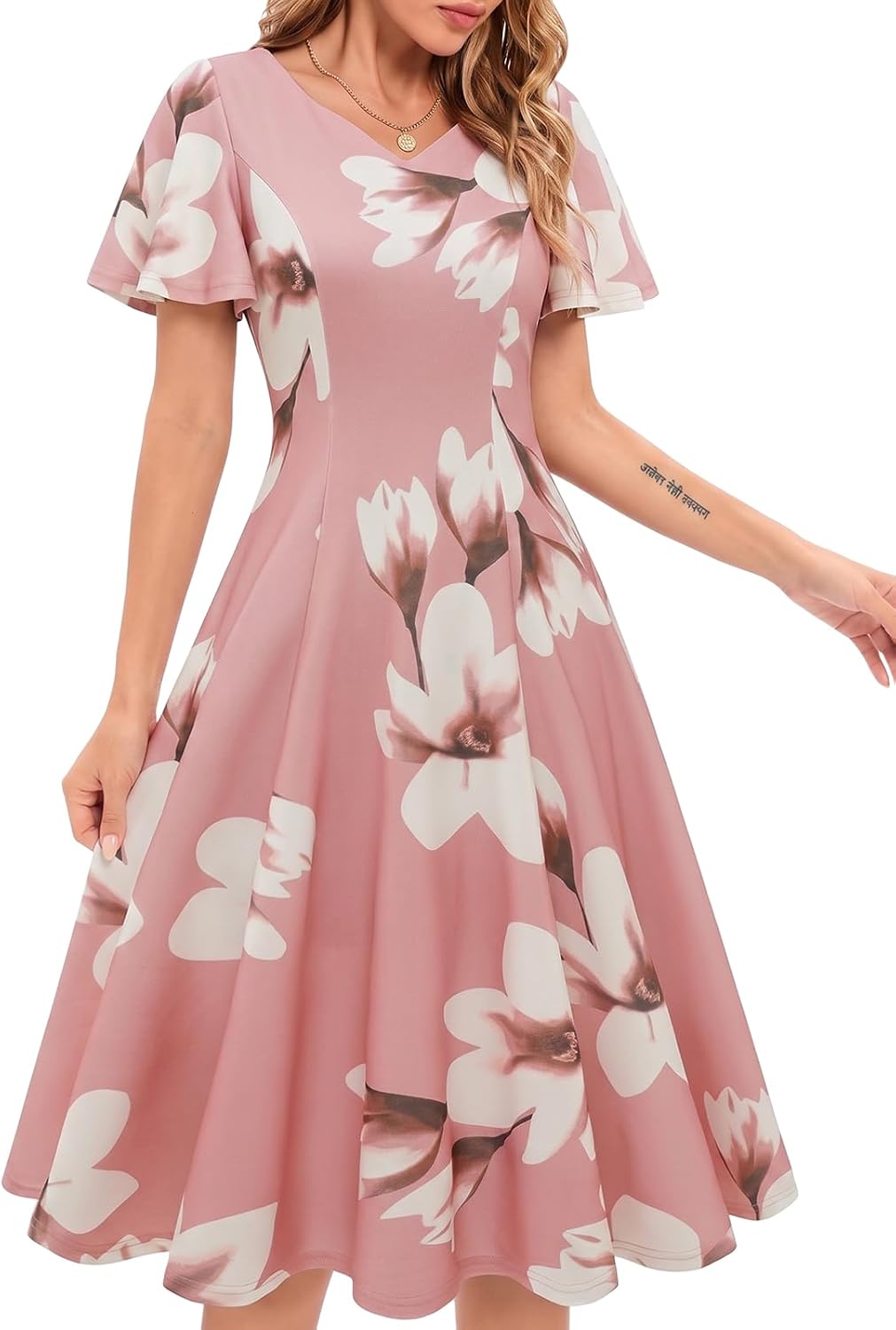 HomRain Wedding Guest Dresses for Women Vintage Short Sleeves Casual Fit and Flare Cocktail Formal Dress for Tea Party
