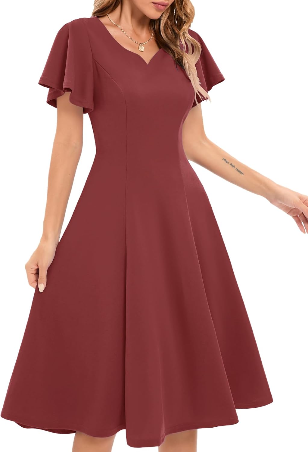 HomRain Wedding Guest Dresses for Women Vintage Short Sleeves Casual Fit and Flare Cocktail Formal Dress for Tea Party