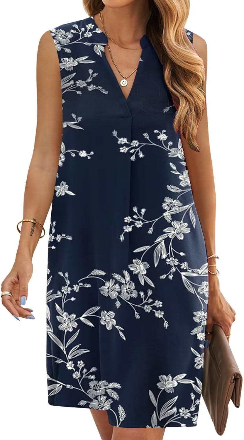 QACOHU Summer Dresses for Women 2026 Sleeveless Casual Shift Dress | Mini Sundress, V Neck , Loose Straight Fit Tank Dress, Spring Outfits for Beach Vacation, Church, Wedding Guest