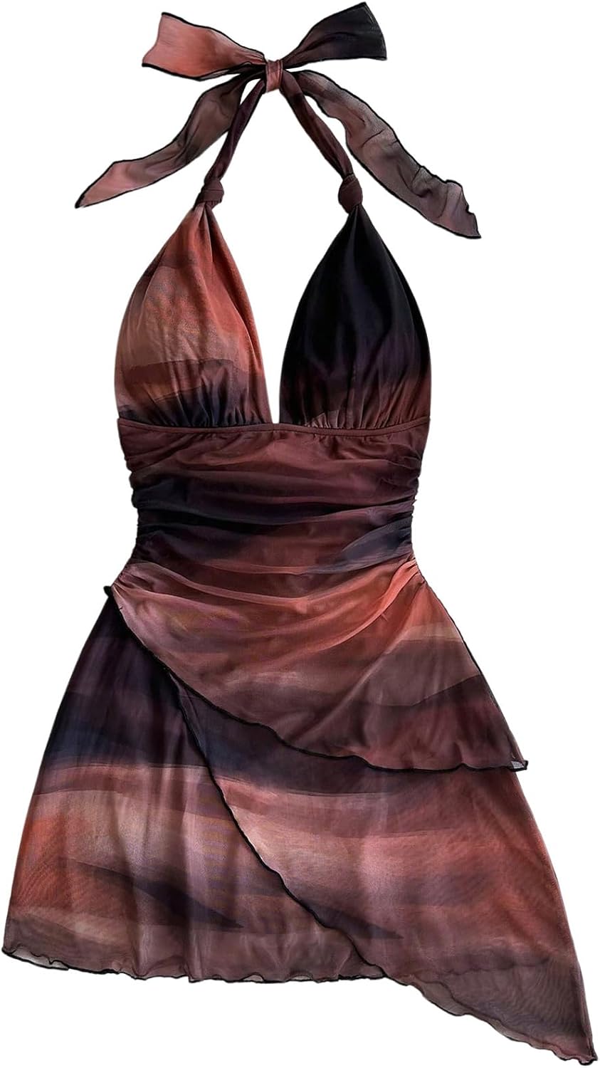 BEAUDRM Women's Summer Mini Dress Halter Backless Vacation Beach Sundresses | Boho Dress, Floral Dress for Women, Vacation Beach Outfits, Going Out Dress, Brunch Outfits