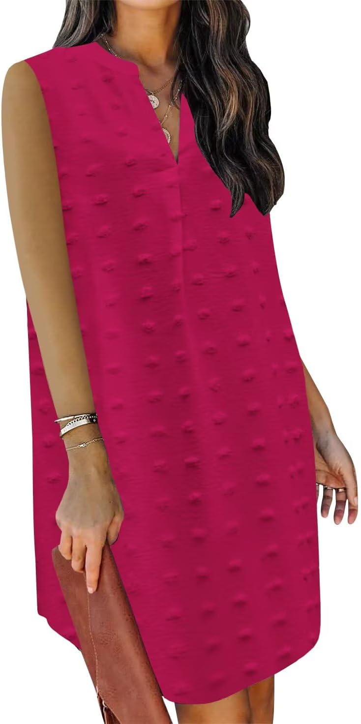 QACOHU Summer Dresses for Women 2026 Sleeveless Casual Shift Dress | Mini Sundress, V Neck , Loose Straight Fit Tank Dress, Spring Outfits for Beach Vacation, Church, Wedding Guest