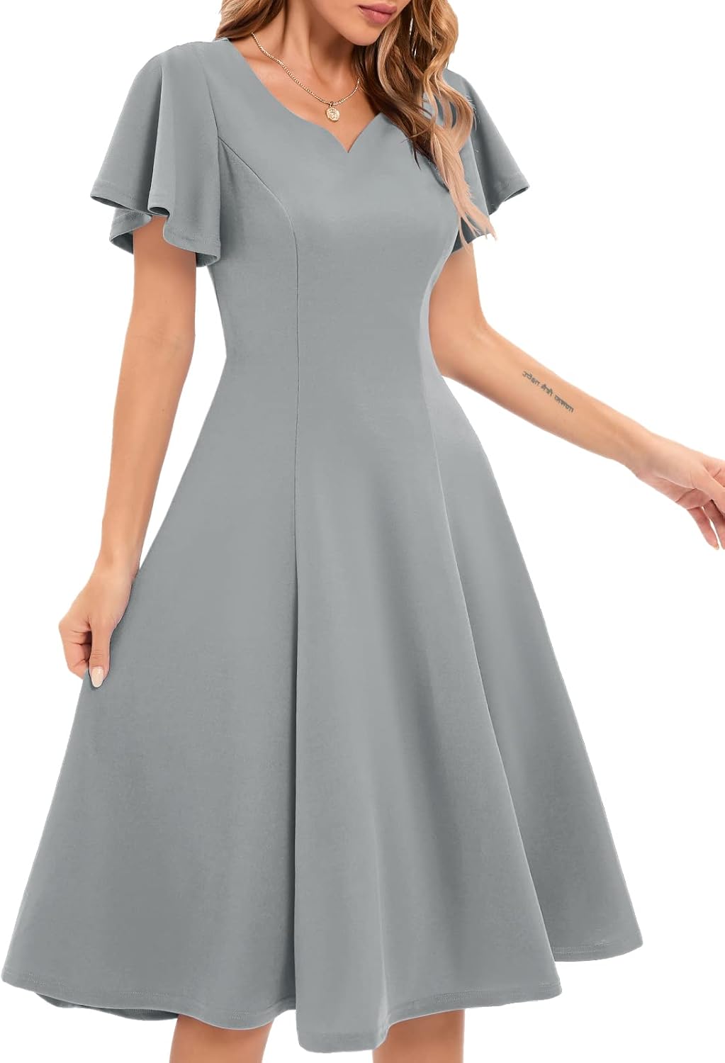 HomRain Wedding Guest Dresses for Women Vintage Short Sleeves Casual Fit and Flare Cocktail Formal Dress for Tea Party
