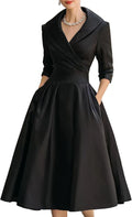 SHINFY Women's Satin Formal Wrap Long Sleeve A Line Midi Church Dress | Casual Elegant Semi-Formal V-Neck Silky Dresses with Pocket for Work Church Weddings and Dinners Polished